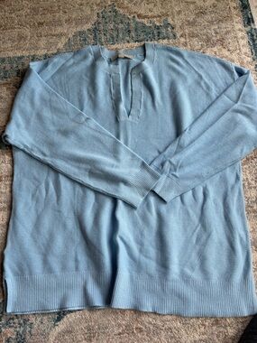 LOFT Sky Blue split neck Knit Sweater